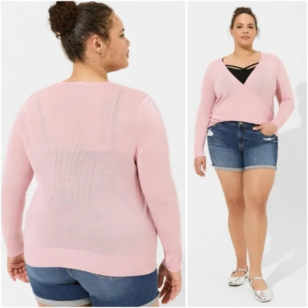 TORRID 3X 22/24 Pink Tissue Weight Surplice Sweater EUC